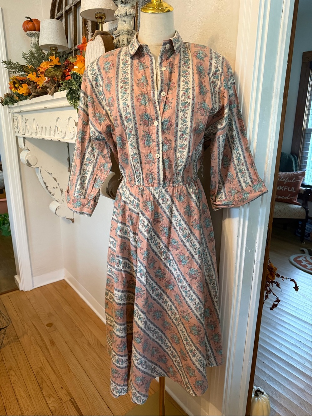 Vintage ~ by The American Shirt Dress~Women’s Pink Floral Button-Front Dress